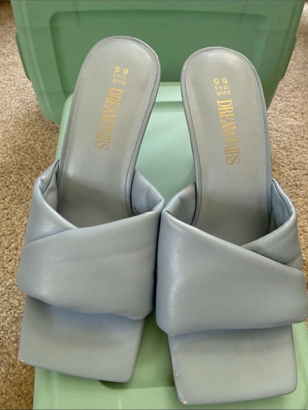 Dream Pairs Pale Blue Padded Crossover Slide Mules